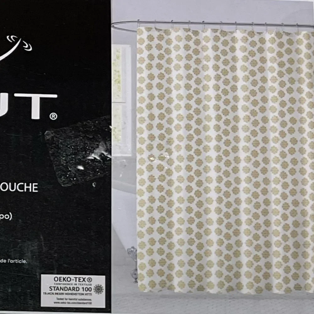 SCOUT Home Shower Curtain Snowflake Gold on White 100% Polyester 72x72” NWT